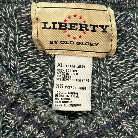 Navy and green vintage Liberty by Old Glory v-neck sweater-size XL - Picture 4 of 4
